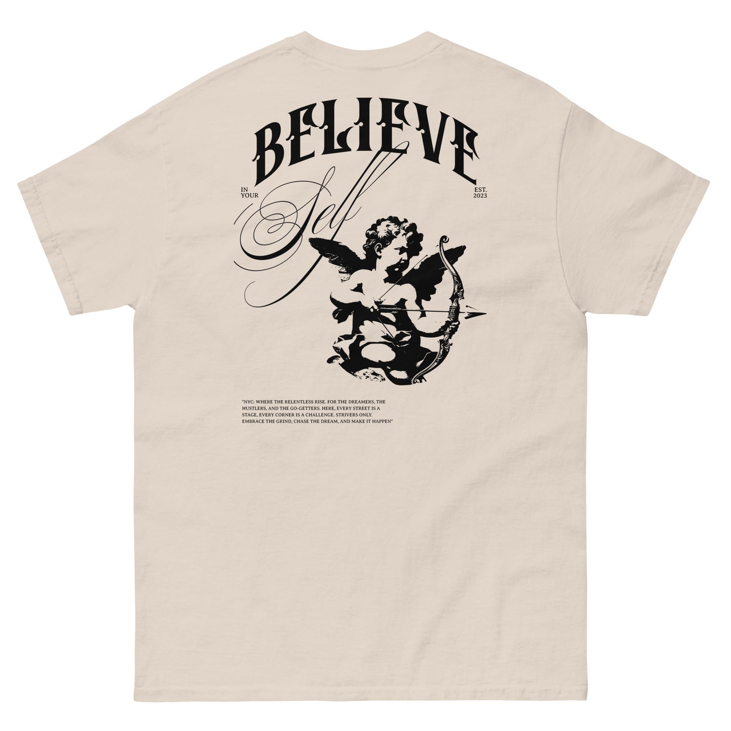 Believe in Yourself motivational t-shirt, black and white graphic tee, unisex design for confidence and success.