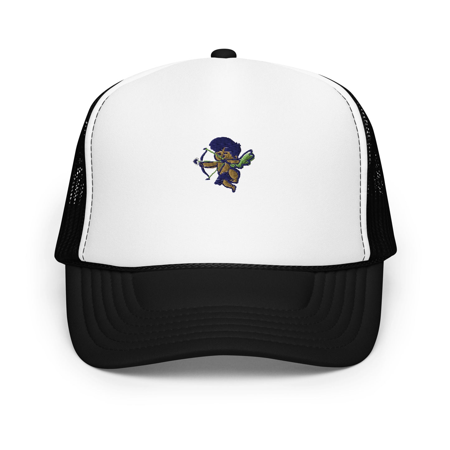 Cherub logo foam trucker hat, classic snapback cap for urban streetwear fashion.