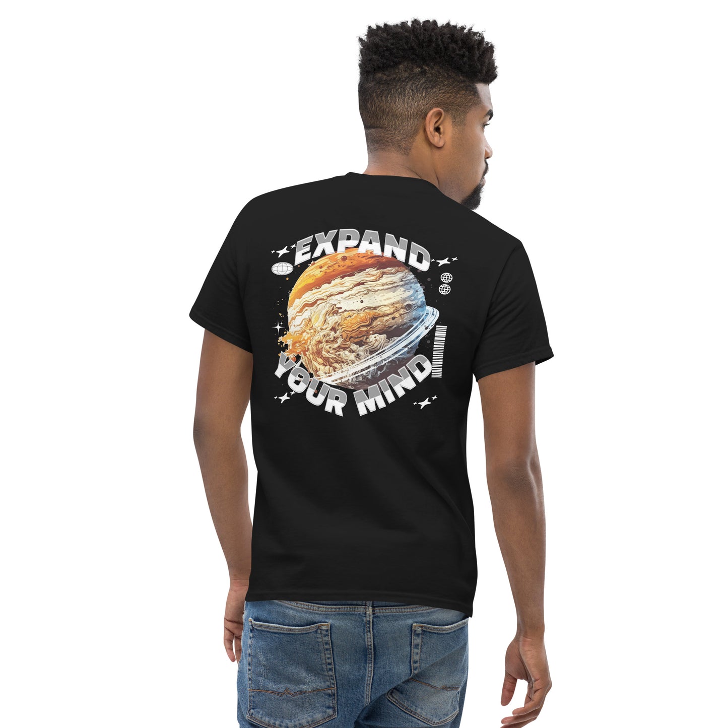 Expand Your Mind Black Tee – motivational graphic t-shirt for self-growth and positivity.