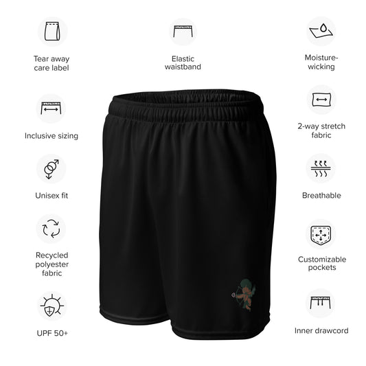 Black Cherub Mesh Shorts – stylish breathable athletic shorts for urban streetwear lovers.
