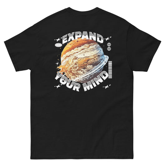Expand Your Mind Black Tee – motivational graphic t-shirt for self-growth and positivity.